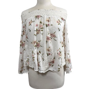 Women's American Eagle Floral Off the Shoulder Top Size S White NWT
